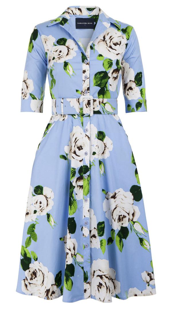 Samantha Sung Abel Dress Shirt Collar 1/2 Sleeve Long Length Cotton Stretch (Amber Queen)