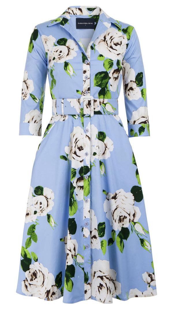 Samantha Sung Abel Dress Shirt Collar 3/4 Sleeve Long Length Cotton Stretch (Amber Queen)