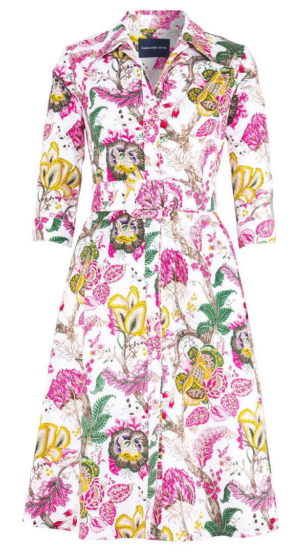 Samantha Sung Abel Dress Shirt Collar 3/4 Sleeve Long Length Cotton Stretch (Darts Hill Garden)