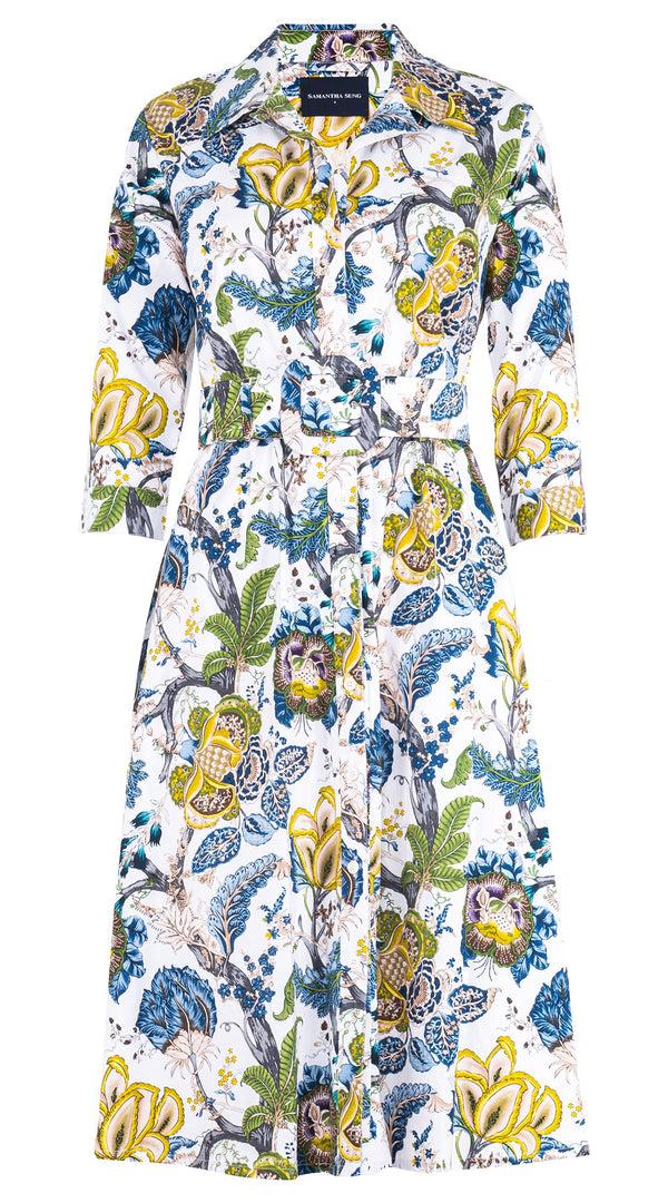 samantha sung Abel Dress Shirt Collar 3/4 Sleeve Long Length Cotton Stretch (Hill Garden White)