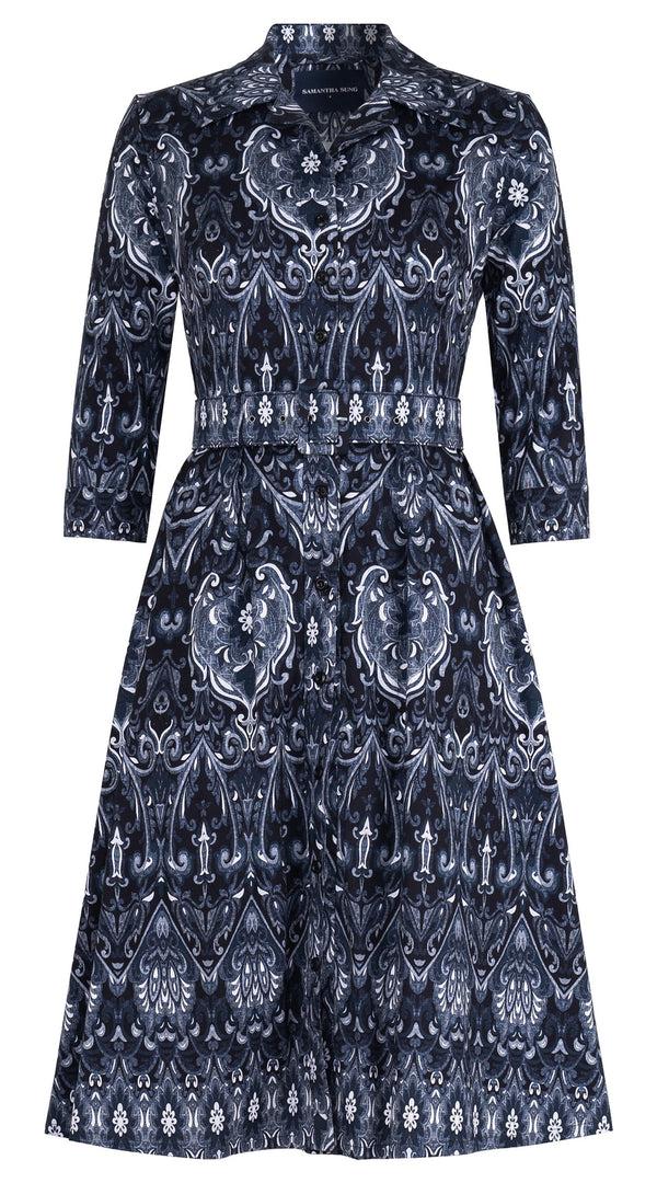 samantha sung Abel Dress Shirt Collar 3/4 Sleeve Long Length Cotton Stretch (Mill Creek Paisley Dark)