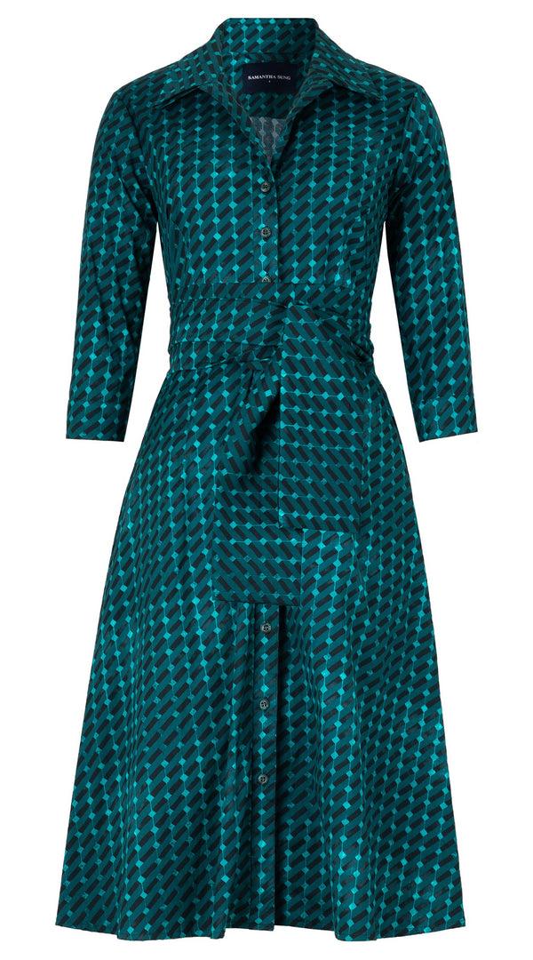 Samantha Sung Abel Dress Shirt Collar 3/4 Sleeve Long Length Cotton Stretch (Diagonal Stick)