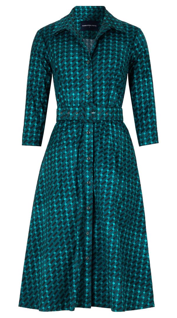 samantha sung Abel Dress Shirt Collar 3/4 Sleeve Long Length Cotton Stretch (Diagonal Stick)