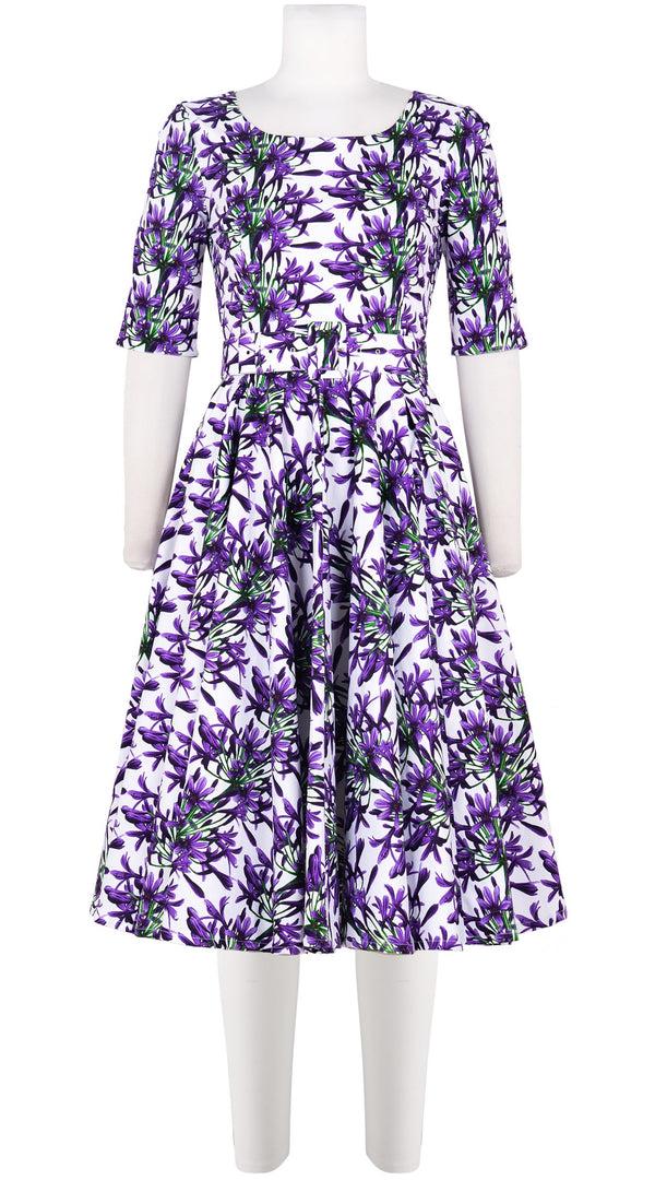 samantha sung Abelia Dress Boat Neck 1/2 Sleeve Long Length Cotton Stretch (Tinker Bell Flower)