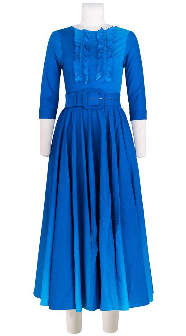 Samantha Sung Abelia Dress Boat Neck Ruffle 3/4 Sleeve Midi Length Cotton Stretch (Ombre New)