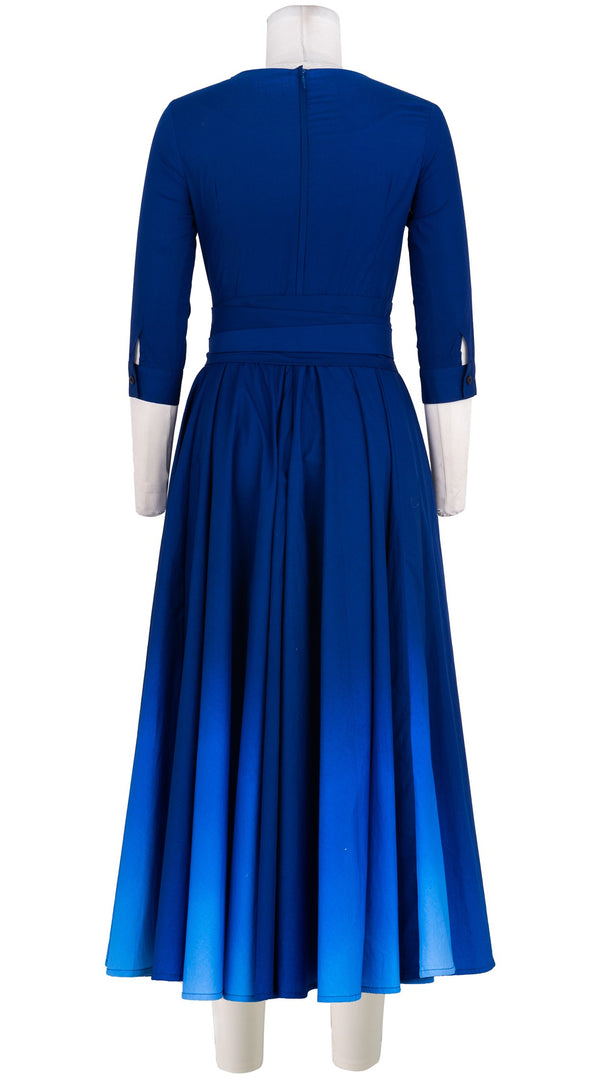 Samantha Sung Abelia Dress Boat Neck Ruffle 3/4 Sleeve Midi Length Cotton Stretch (Ombre New)