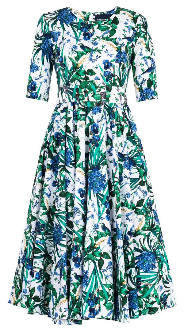 Samantha Sung Abelia Dress Crew Neck 1/2 Sleeve Midi Length Cotton Stretch (Vintage Iris)