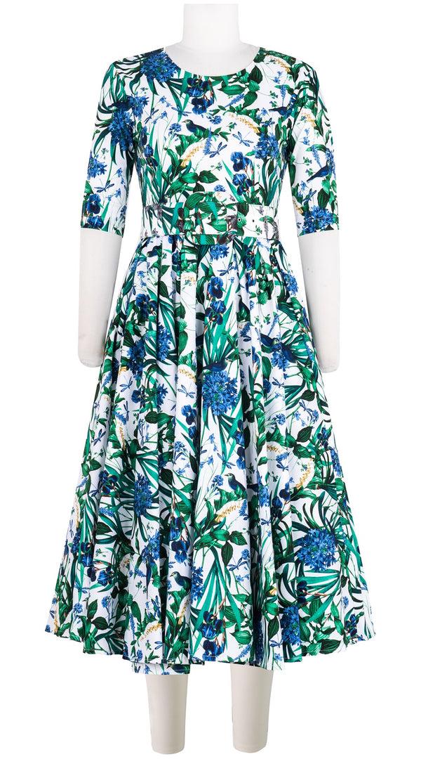 samantha sung Abelia Dress Crew Neck 1/2 Sleeve Midi Length Cotton Stretch (Vintage Iris)