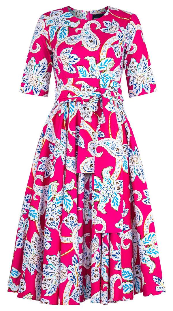 Samantha Sung Abelia Dress Crew Neck 1/2 Sleeve Midi Length Cotton Stretch (Marseille Paisley Big)