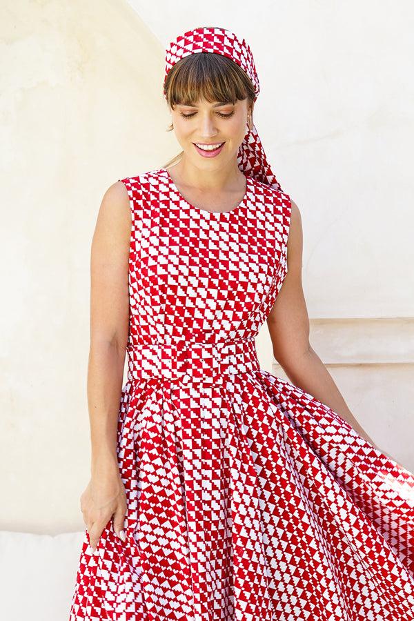 Samantha Sung Abelia Dress Crew Neck Sleeveless Long +3 Length Cotton Stretch (Bamboo Weave)