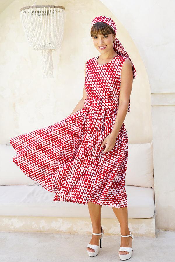 samantha sung Abelia Dress Crew Neck Sleeveless Long +3 Length Cotton Stretch (Bamboo Weave)