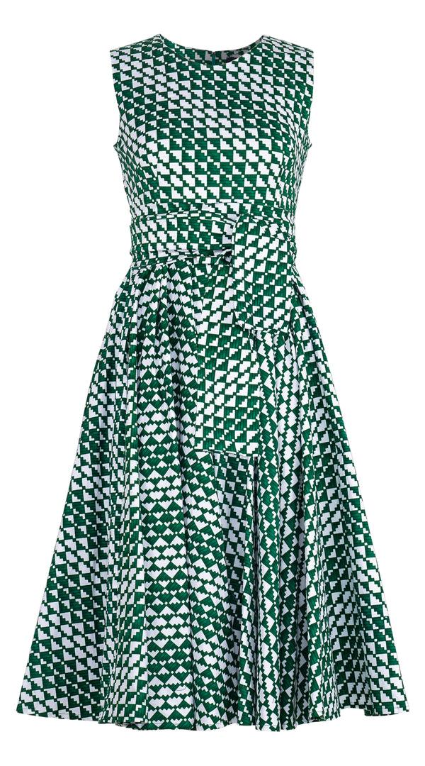 Samantha Sung Abelia Dress Crew Neck Sleeveless Long +3 Length Cotton Stretch (Bamboo Weave)