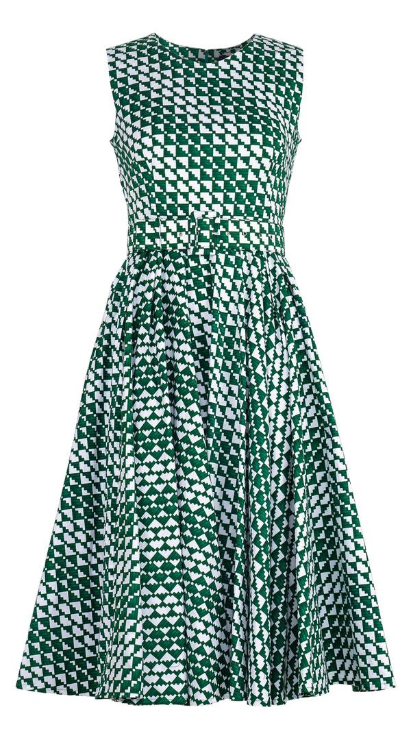 samantha sung Abelia Dress Crew Neck Sleeveless Long +3 Length Cotton Stretch (Bamboo Weave)