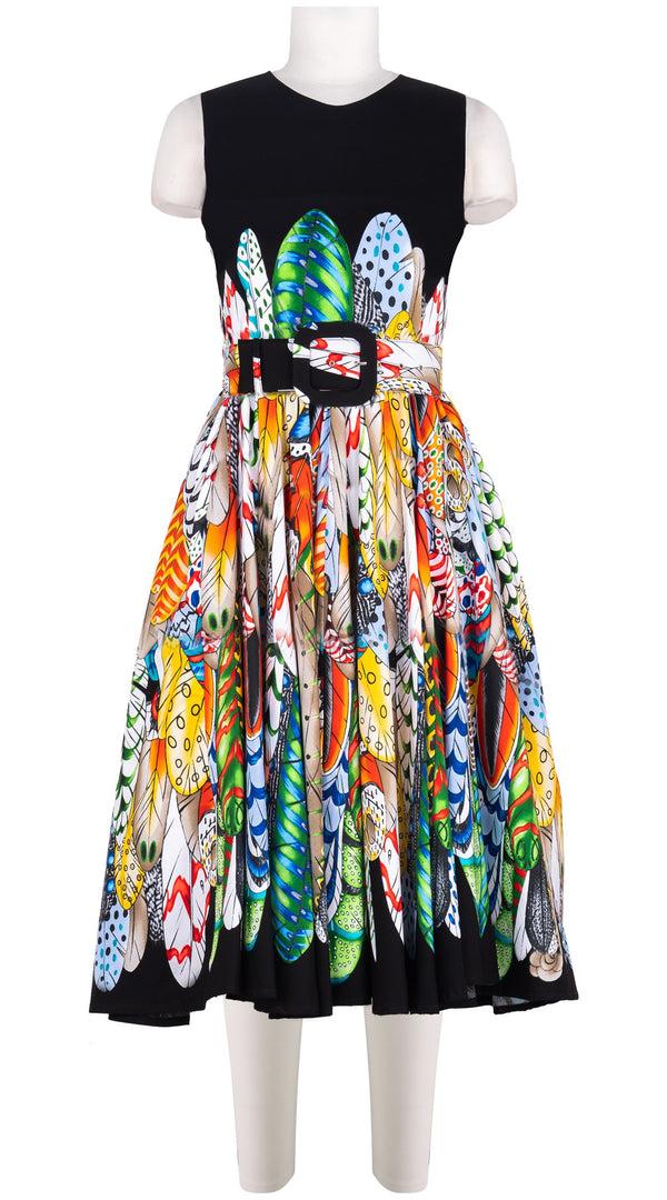 samantha sung Abelia Dress Crew Neck Sleeveless Long Length Cotton Stretch (African Feather)