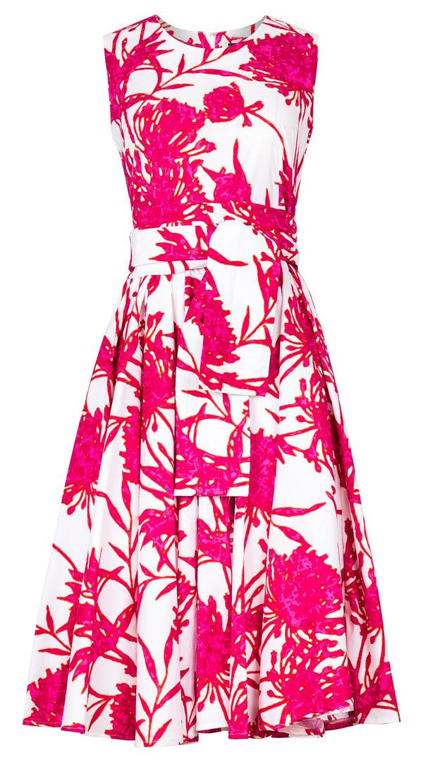 Samantha Sung Abelia Dress Crew Neck Sleeveless Long Length Cotton Stretch (Primavery Silhouette White)