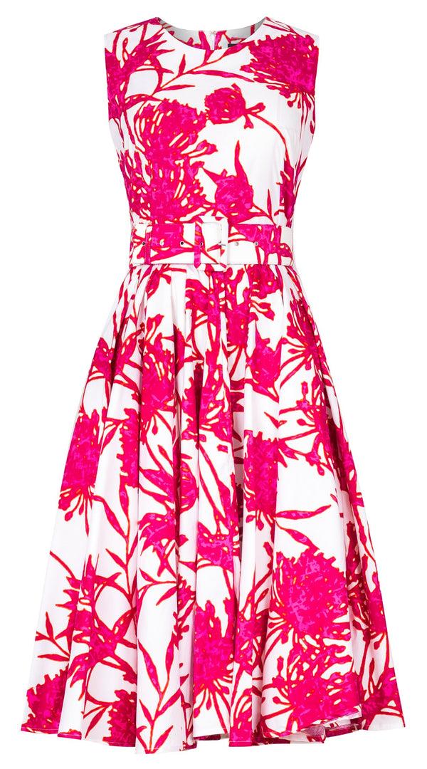 samantha sung Abelia Dress Crew Neck Sleeveless Long Length Cotton Stretch (Primavery Silhouette White)