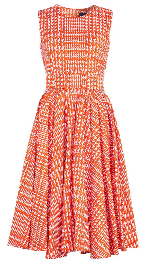 samantha sung Abelia Dress Crew Neck Sleeveless Long Length Cotton Stretch (Linen Glenplaid Solid)