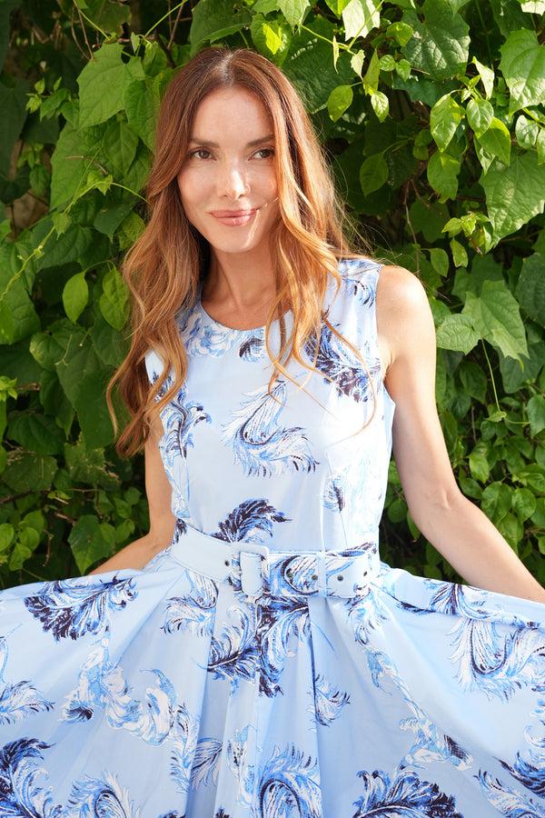 Samantha Sung Abelia Dress Crew Neck Sleeveless Midi Length Cotton Stretch (Feather Lightness Small Pastel)