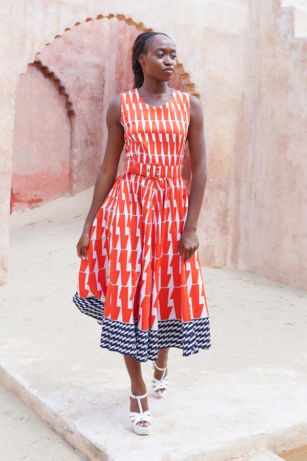 samantha sung Abelia Dress Crew Neck Sleeveless Midi Length Cotton Stretch (Mode Zigzag)