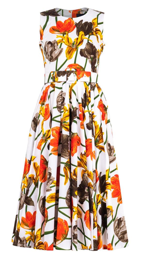 Samantha Sung Abelia Dress Crew Neck Sleeveless Midi Length Cotton Stretch (Rambrandt Tulip)