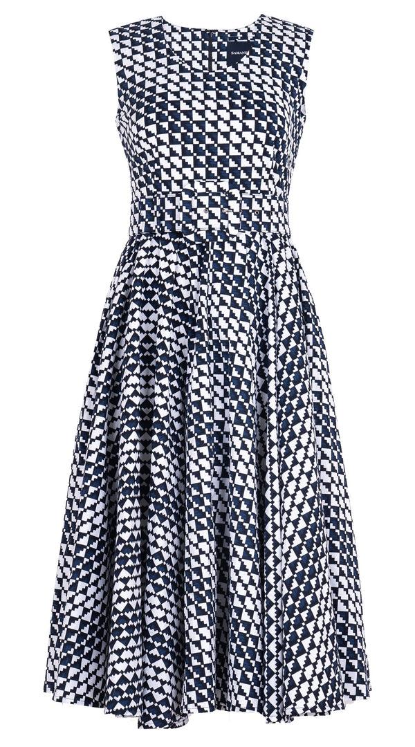 Samantha Sung Abelia Dress Crew Neck Sleeveless Midi Length Cotton Stretch (Bamboo Weave)