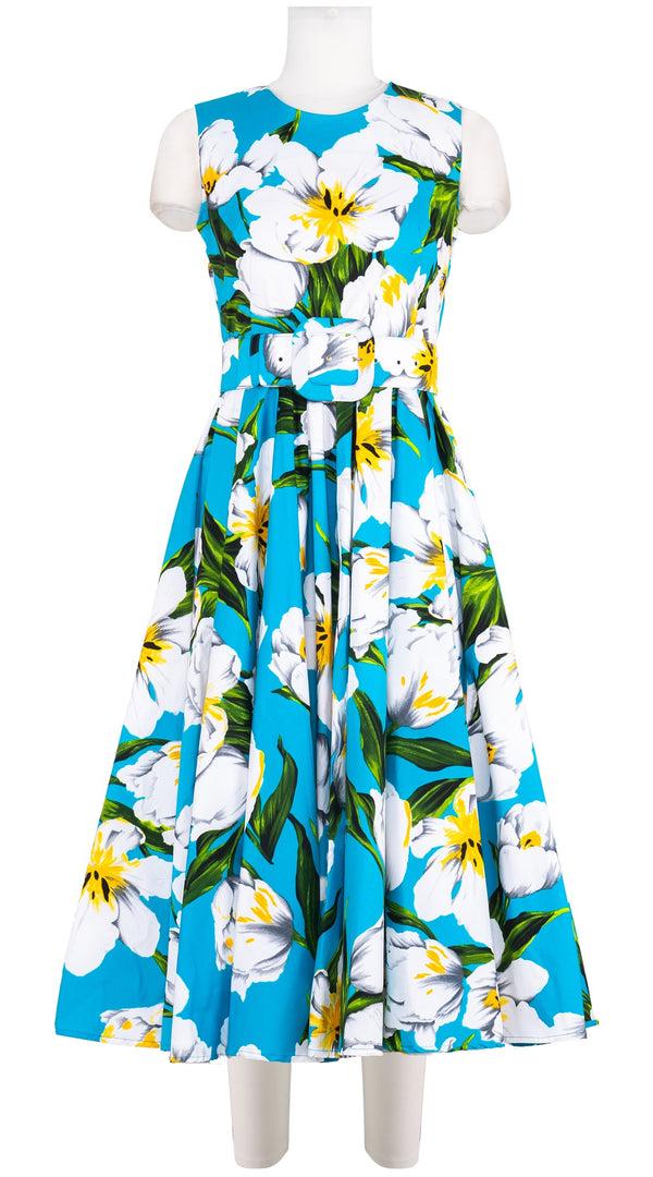 samantha sung Abelia Dress Crew Neck Sleeveless Midi Length Cotton Stretch (Emperor Tulip Bright)