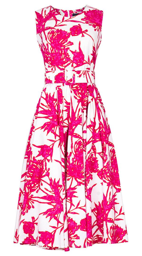 samantha sung Abelia Dress Crew Neck Sleeveless Midi Length Cotton Stretch (Primavery Silhouette White)