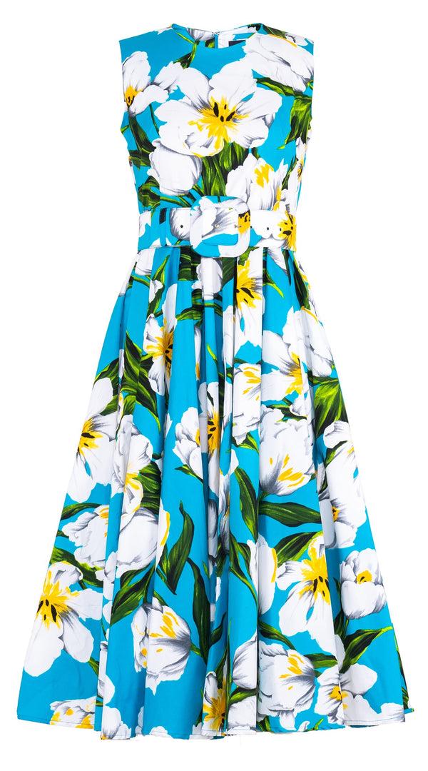 Samantha Sung Abelia Dress Crew Neck Sleeveless Midi Length Cotton Stretch (Emperor Tulip Bright)