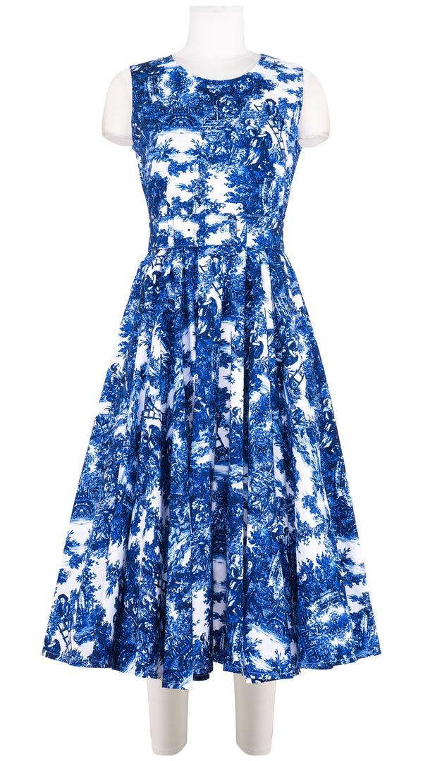 samantha sung Abelia Dress Crew Neck Sleeveless Midi Length Cotton Stretch (Antilles Toile White)