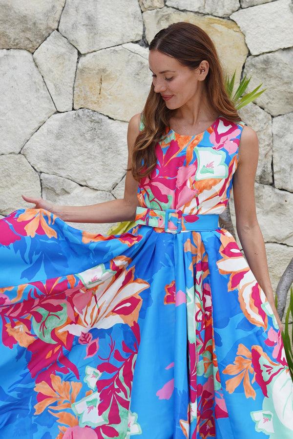 Samantha Sung Abelia Dress Crew Neck Sleeveless Midi Length Poliamide Taffta (Spanish Garden)