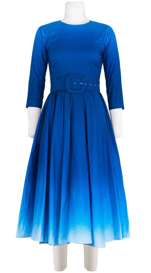 samantha sung Abelia Dress Jewel Neck 3/4 Sleeve Midi Length Cotton Stretch (Ombre New)