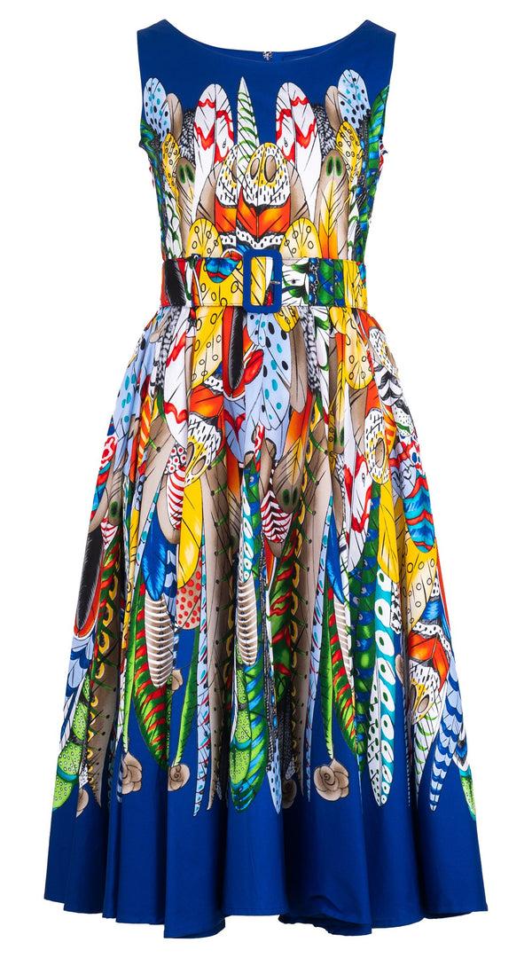 Samantha Sung Abelia Dress Round Neck Sleeveless Midi Length Cotton Stretch (African Feather)