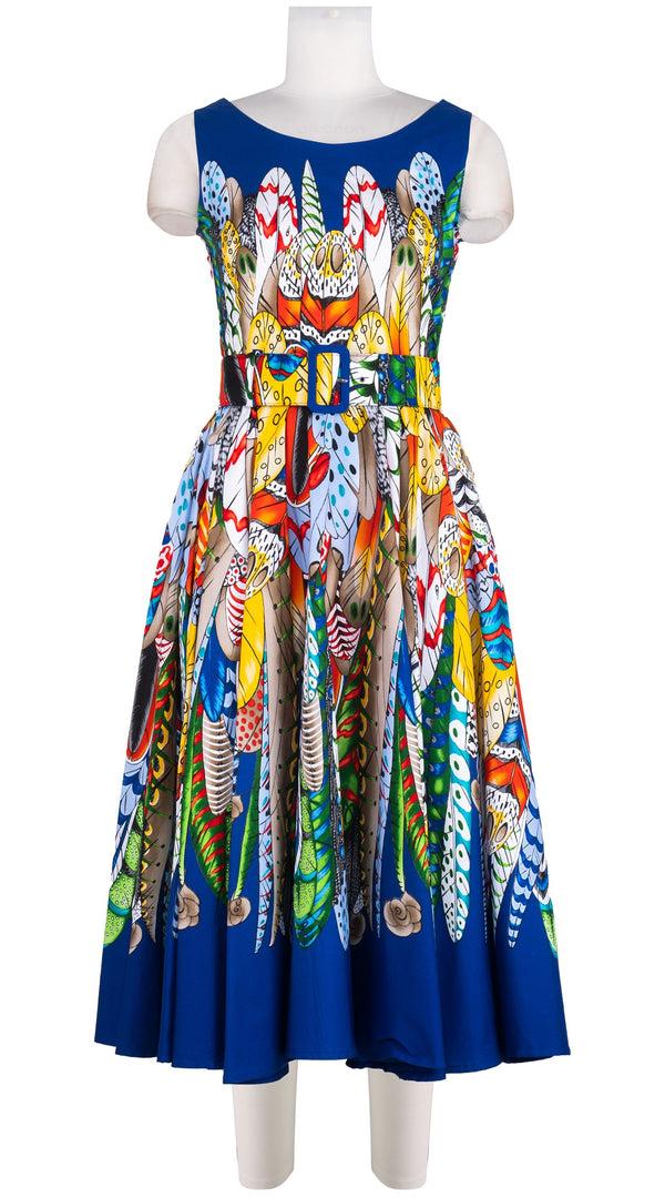 samantha sung Abelia Dress Round Neck Sleeveless Midi Length Cotton Stretch (African Feather)