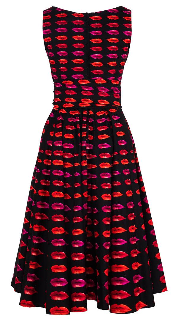 Samantha Sung Abelia Dress Round Neck Sleeveless Midi Length Cotton Stretch (Watercolor Lips)