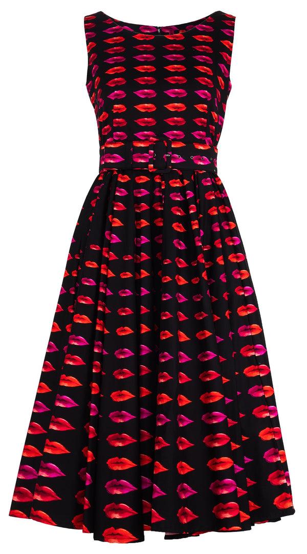 samantha sung Abelia Dress Round Neck Sleeveless Midi Length Cotton Stretch (Watercolor Lips)