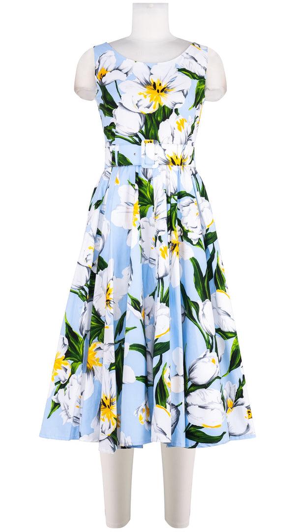 samantha sung Abelia Dress Round Neck Sleeveless Midi Length Cotton Stretch (Emperor Tulip Pastel)