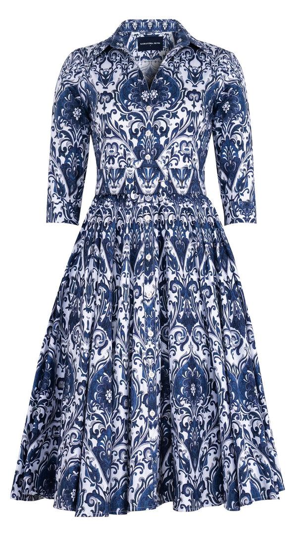 samantha sung Abelia Dress Shirt Collar 3/4 Sleeve Long + 3 Length Cotton Stretch (Mill Creek Paisley White Bright)