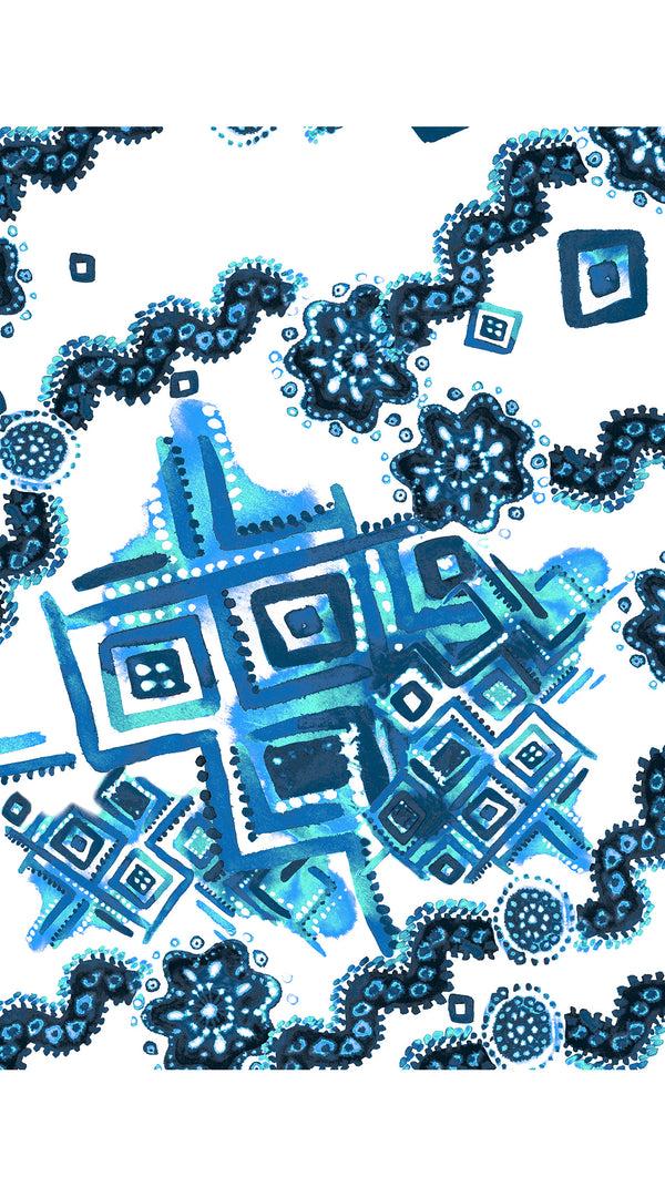 Samantha Sung Abelia Dress Shirt Collar 3/4 Sleeve Long Length Cotton Stretch (Tie Dye Izmir Small White)