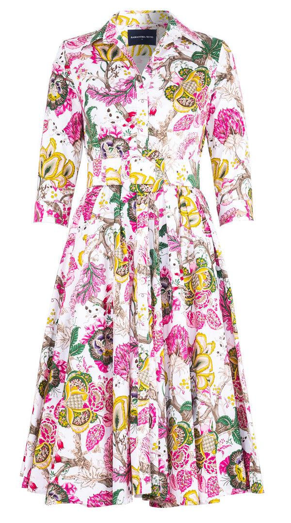 Samantha Sung Abelia Dress Shirt Collar 3/4 Sleeve Long Length Cotton Stretch (Darts Hill Garden)