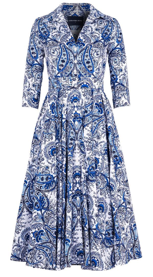 Samantha Sung Abelia Dress Shirt Collar 3/4 Sleeve Midi Length Cotton Stretch (Russian Paisley)
