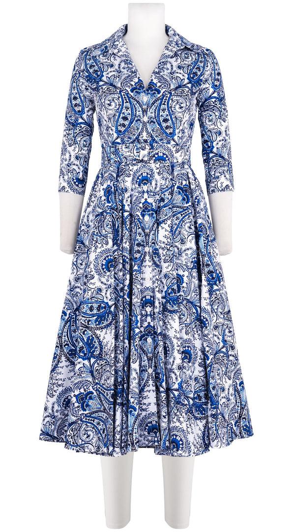 samantha sung Abelia Dress Shirt Collar 3/4 Sleeve Midi Length Cotton Stretch (Russian Paisley)