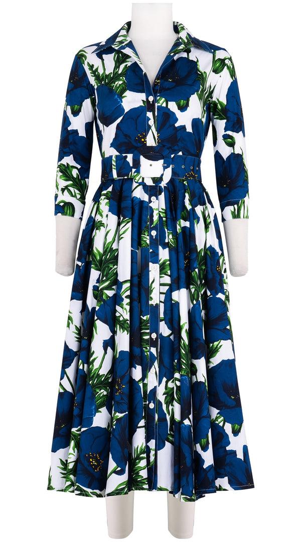 samantha sung Abelia Dress Shirt Collar 3/4 Sleeve Midi Length Cotton Stretch (Poppy Poland Big)