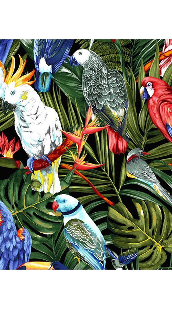 Samantha Sung Abelia Dress Shirt Collar 3/4 Sleeve Midi Length Cotton Stretch (Tropical Parrot)