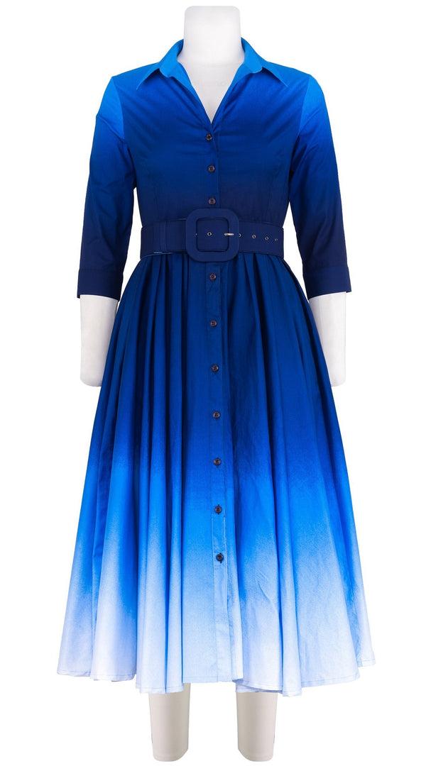 samantha sung Abelia Dress Shirt Collar 3/4 Sleeve Midi Length Cotton Stretch (Ombre New)