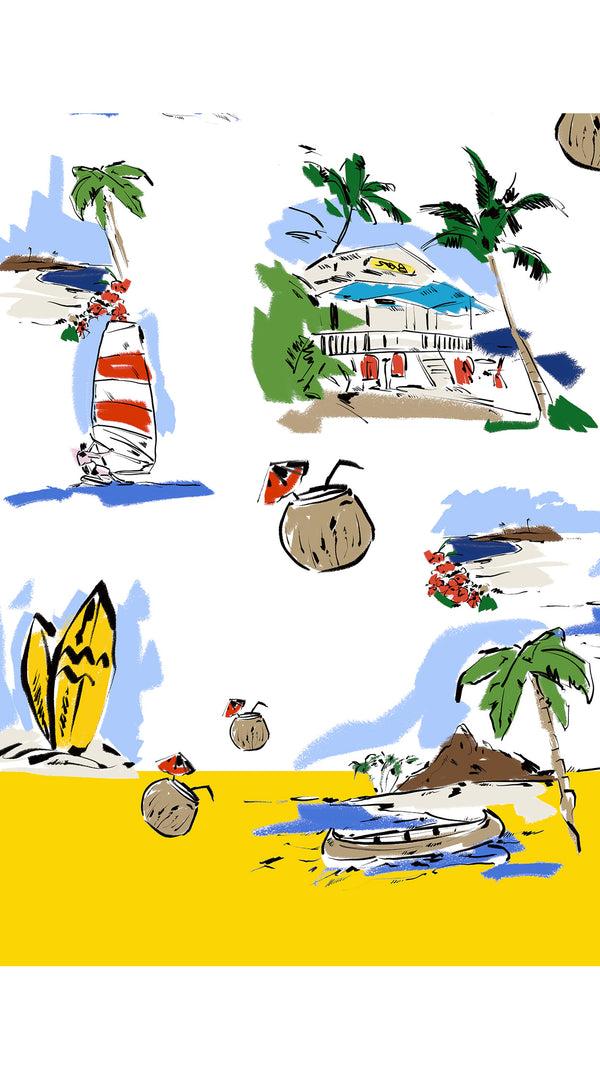 Samantha Sung Abelia Dress Shirt Collar 3/4 Sleeve Midi Length Cotton Stretch (Hawaiian Souvenir)