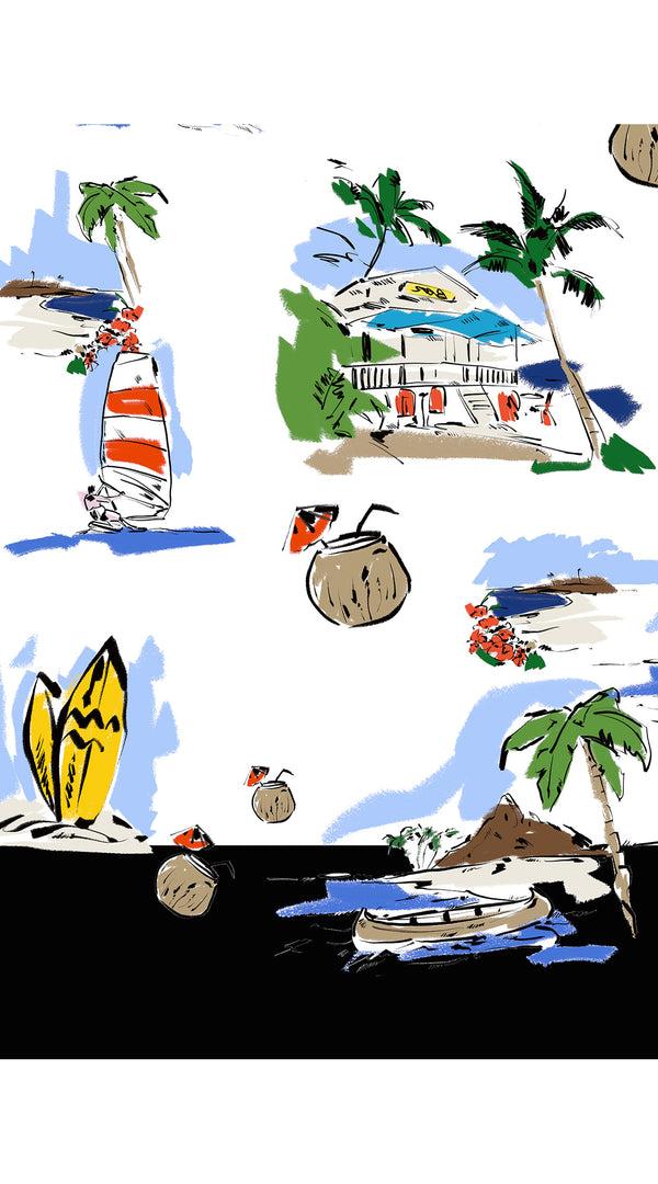 Samantha Sung Abelia Dress Shirt Collar 3/4 Sleeve Midi Length Cotton Stretch (Hawaiian Souvenir)