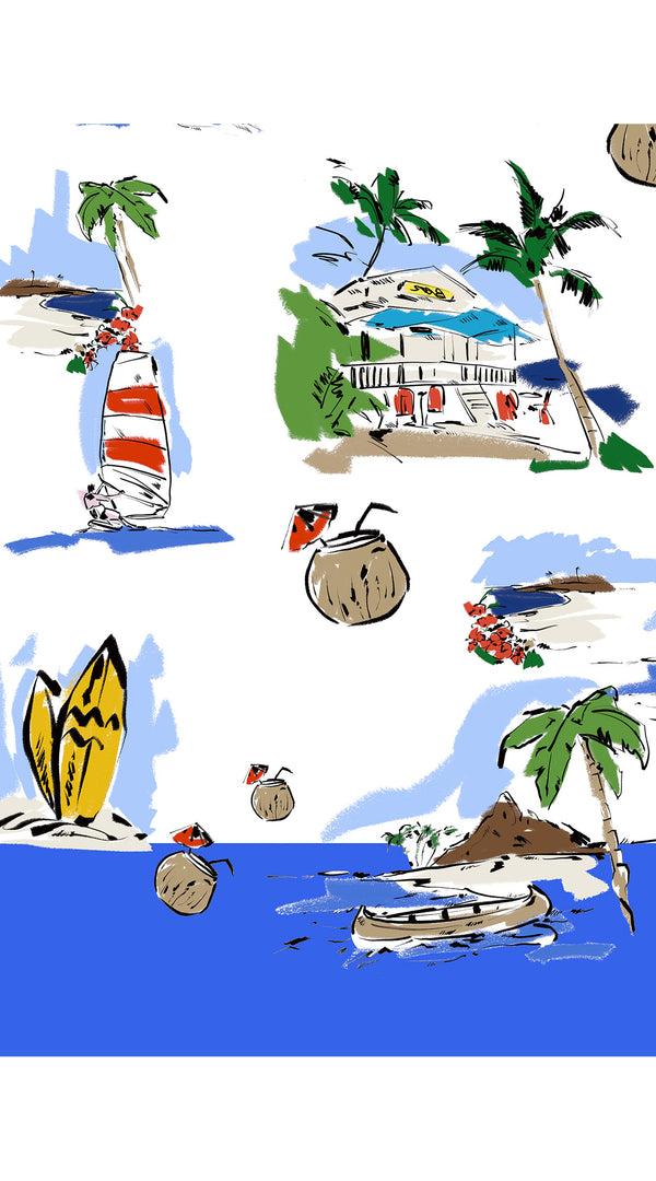 Samantha Sung Abelia Dress Shirt Collar 3/4 Sleeve Midi Length Cotton Stretch (Hawaiian Souvenir)