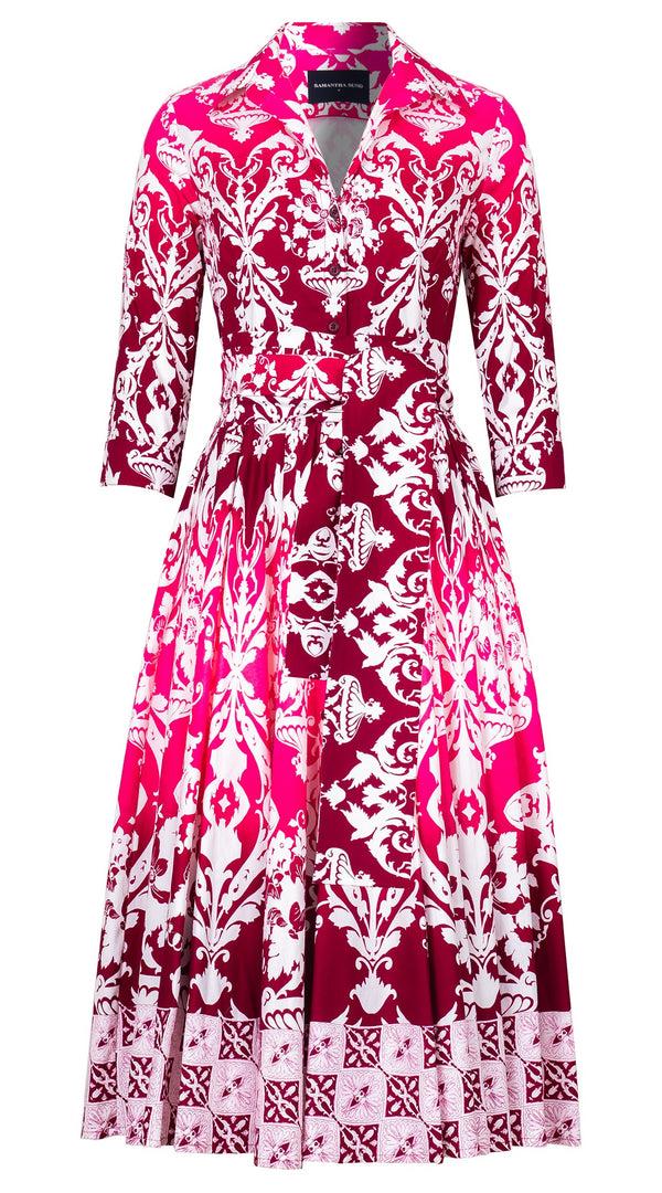 Samantha Sung Abelia Dress Shirt Collar 3/4 Sleeve Midi Length Cotton Stretch (Impero Ombre)