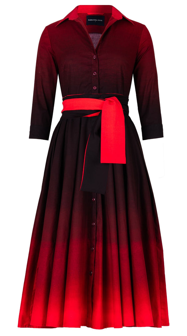 Samantha Sung Abelia Dress Shirt Collar 3/4 Sleeve Midi Length Cotton Stretch (Ombre Multi)