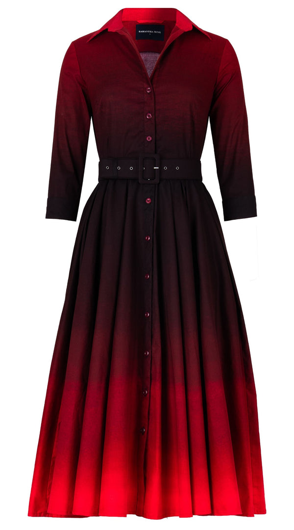 samantha sung Abelia Dress Shirt Collar 3/4 Sleeve Midi Length Cotton Stretch (Ombre Multi)